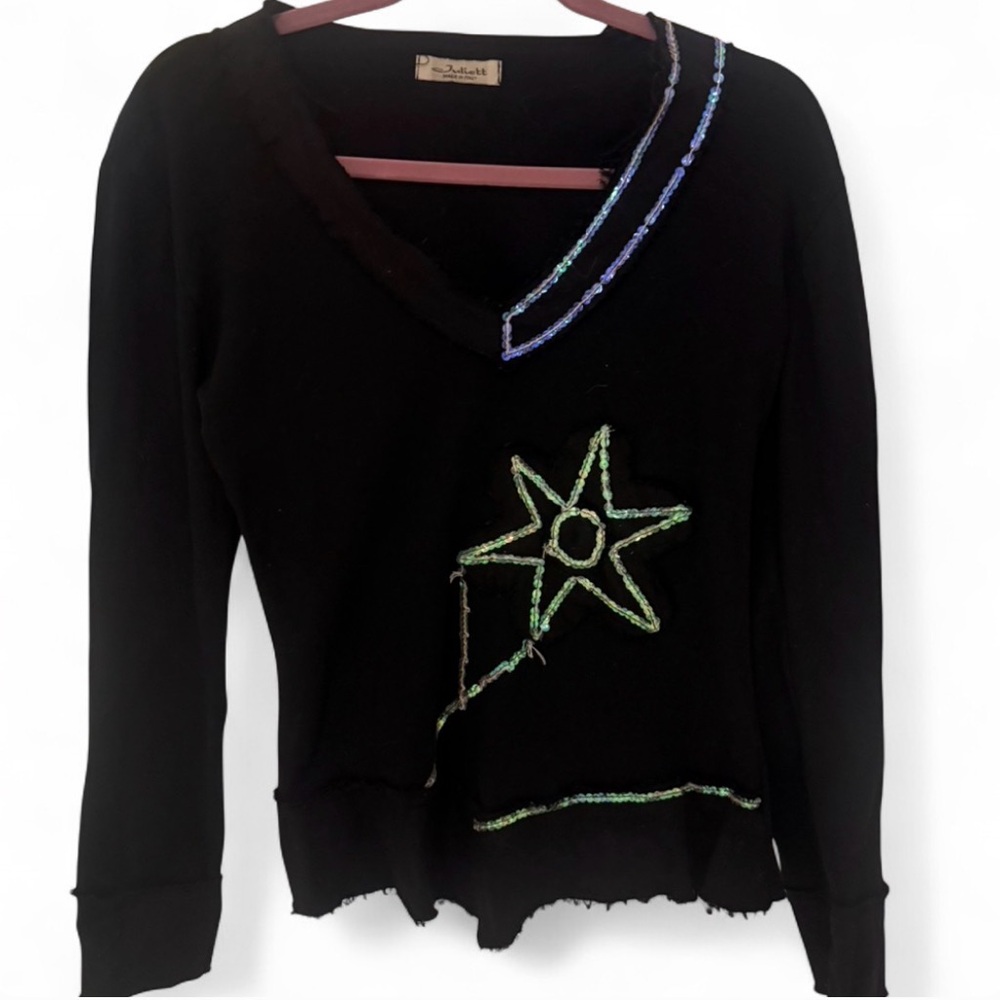 Black Sequin Star Sweater Made in Italy